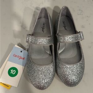 NWT Cat & Jack Glittery Silver Dress Shoes